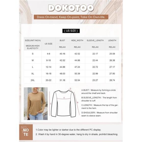 Women's Casual Striped Long Sleeve Tops Crew Neck Knit Basic T Shirts - Picture 7 of 7